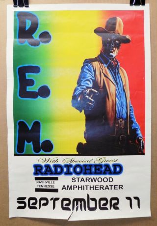 Rare Show Poster Rock Concert Flyer R.  E.  M. ,  Radiohead Nashville 9/11 1995 Rem
