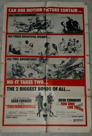 1970 Thunderball,  You Only Live Twice James Bond Movie Poster Combo