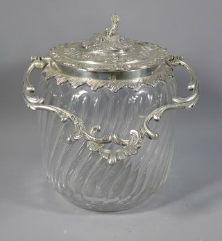 Fine French Antique Victorian Cut Glass Silver Plate Biscuit Barrel Gallia Metal