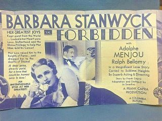 1932 Movie Herald.  Forbidden.  Barbara Stanwyck,  Adolphe Menjou,  Ralph Bellamy