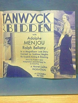 1932 movie herald.  FORBIDDEN.  Barbara Stanwyck,  Adolphe Menjou,  Ralph Bellamy 4