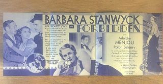 1932 movie herald.  FORBIDDEN.  Barbara Stanwyck,  Adolphe Menjou,  Ralph Bellamy 5