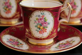 Set 6 Royal Chelsea England Bone China Rose Floral Gold Tea Cups & Saucers 5013A 5