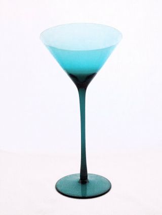 Set Of 6 Vintage Retro Turquoise / Teal Hand Blown Martini Glasses