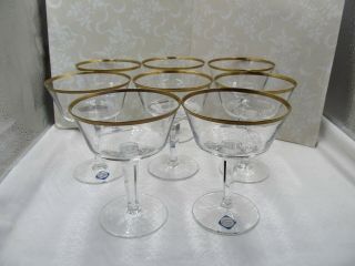 Vintage Set Of 8 Lenox Crystal Champagne Or Dessert Glasses,  Gold Rim Glasses
