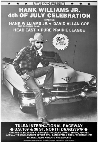 Hank Williams Jr.  - 1982 Concert Poster - Tulsa,  Oklahoma - Pure Prairie League