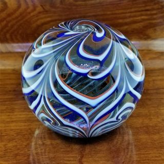 1992 Vintage Artist Signed Joel Bloomberg Pulled Feather Art Glass Paperweight