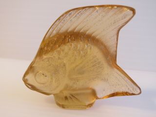 Lalique Crystal Poisson Fish Golden Amber Size 1 7/8 " High X 2 " Wide France