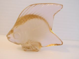 Lalique Crystal Poisson Fish Light Golden Amber Size 1 7/8 " High X 2 " W France