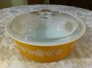 Vintage Pyrex Butterfly Gold casserole dish w/Lid 4 Qt 664 rare Big Bertha EUC 3