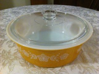 Vintage Pyrex Butterfly Gold casserole dish w/Lid 4 Qt 664 rare Big Bertha EUC 4