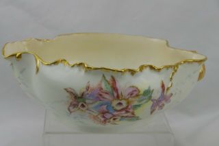 H&c Limoges France Hand Painted Gold Encrusted 1 Handle Serving Bowl Antique
