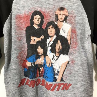Vintage Aerosmith 84 - 85 Back In The Saddle raglan sleeve tour t - shirt gray black 3