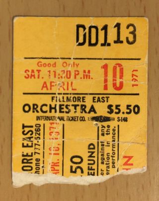 1971 Elton John Fillmore East York Concert Ticket Stub Tumbleweed Connection