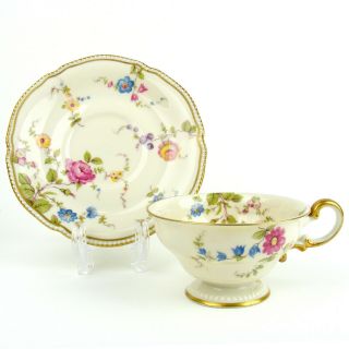 Set Of 6 Footed Cup & Saucer Sunnyvale China Castleton Pearl Floral Gold Edge Us