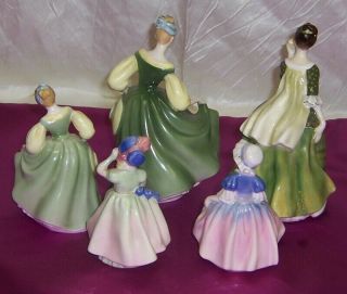 Royal Doulton England 5 Figurines Fair Lady HN2193 & Fleur HN2368,  3 Others 3