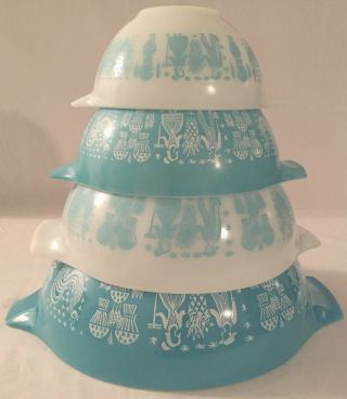 Vintage Pyrex Butterprint/amish Set Of 4 Cinderella Mixing Bowls 441 - 444
