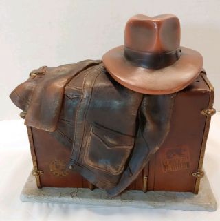 Indiana Jones Diorama 2008 Resin Suitcase W/ Stickers,  Hat,  Jacket For Movie Dvd