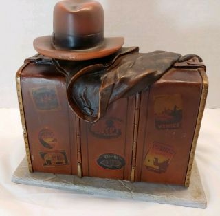 INDIANA JONES DIORAMA 2008 RESIN SUITCASE W/ STICKERS,  HAT,  JACKET FOR MOVIE DVD 3