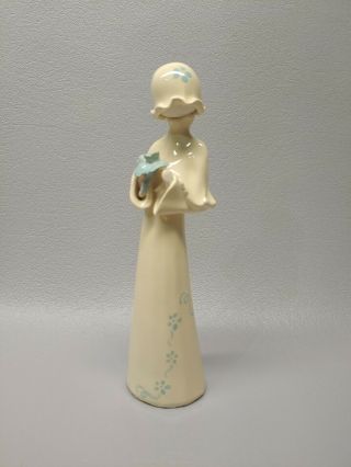 Louise Auger Lady With Blue Flower Art Pottery Figurine Canada 7 " W/ Sticker