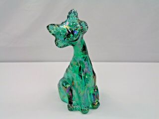 Fenton Art Glass Iridescent Blue Green Winking Alley Cat Figurine 11 " T