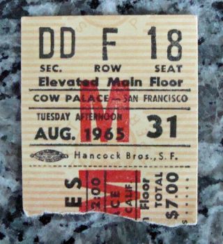 Beatles Orig Rare 65 Concert Ticket Stub For The Cow Palace In San Francisco