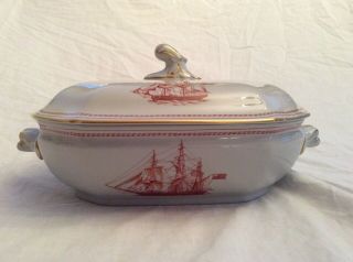 Spode Trade Winds Red Oval Vegetable Serving Dish With Lid