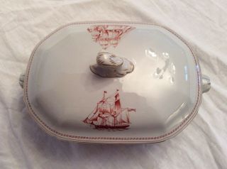 Spode Trade Winds Red Oval Vegetable Serving Dish With Lid 3