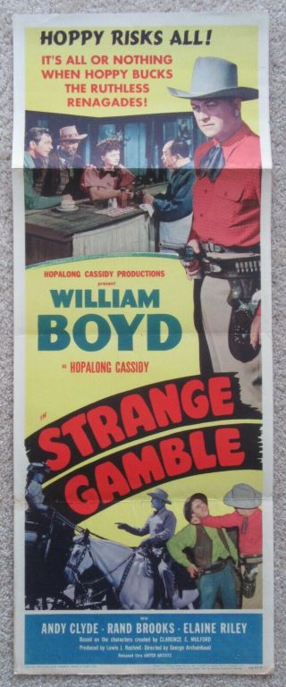 Strange Gamble 1948 Insrt Movie Poster Fld William Boyd Hopalong Vg