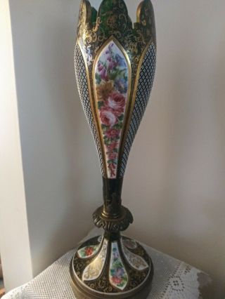 Antique Moser Bohemian Enameled Art Glass Lamp