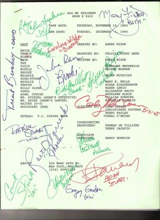 All My Children Hand Signed Script 16 Autographs 1990 Show 5422 With