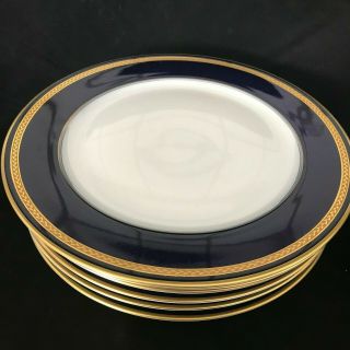 Set Of 6 Hutschenreuther Monarch Cobalt Blue Gold Dinner Plates 10 5/8 "