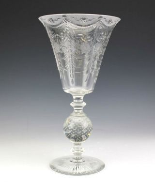 Antique Pairpoint American Art Glass Controlled Bubble Stem Floral Cut Vase Dms