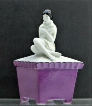 Art Deco German Chic Lady Lusterware Figural Powder Jar.  1920s Bavaria