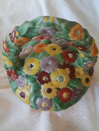 Vintage Fulper Pottery Flower Basket With Handle