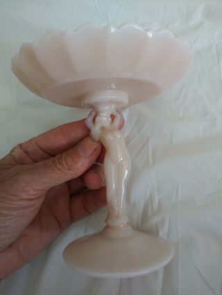 Vintage Art Deco Cambridge Crown Tuscan Pink Glass Compote Dish Nude Shells