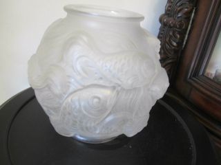 Vintage Signed Czechoslovakia Clear Frosted Art Glass Vase Koi Fish 7 1/2 "