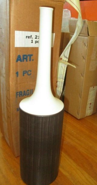 Bitossi 2111 Vase Two Tone Brown & White Seta Hand Made Italy 16 " Tall/thin