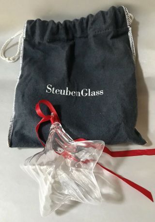 Steuben Clear Crystal Art Glass Ornament Holiday 5 Point Star Sculpture In Bag