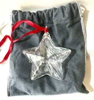 STEUBEN Clear Crystal Art Glass Ornament Holiday 5 Point Star Sculpture in Bag 2