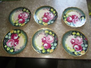 Antique Set Of 6 Royal Vienna Austria Hand Painted Roses Plate Artist Signed