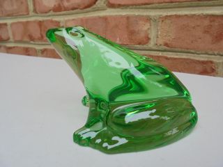 Baccarat France Art Glass Green Frog Figure Large 4 "