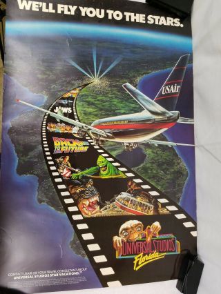 1990 Us Air Universal Studios Florida Jaws Back To The Future Poster Vintage