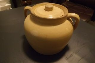 Rare Antique Stoneware Pottery 2 - Handle Bean Pot W/lid Unmarked
