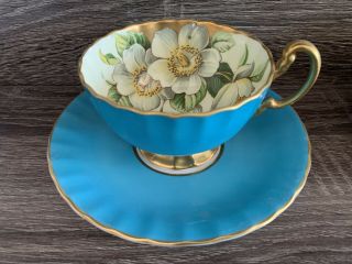 Aynsley Dogwood Floral Vintage Bone China Robin Blue Tea Cup And Saucer England