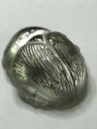 Vintage Rare Lalique Crystal Scarab Beetle Paperweight Figurine SILVER FROSTED 4