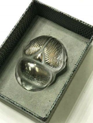 Vintage Rare Lalique Crystal Scarab Beetle Paperweight Figurine SILVER FROSTED 8