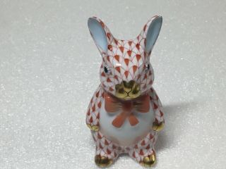 Herend Bunny Rabbit With Bowtie Bow Tie Rust Fishnet Figurine 15241