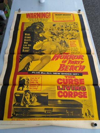 Horror Of Party Beach/curse Of The Living Corpse 1sh Movie Poster 1964