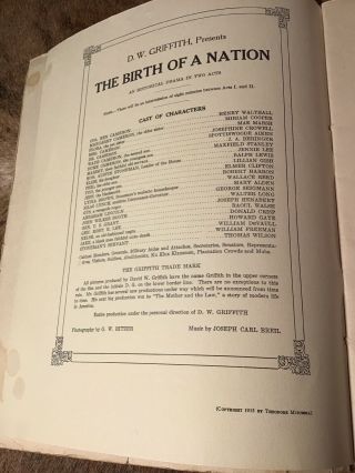 D W GRIFFITH - THE BIRTH OF A NATION - Souvenir Program - 1915 3